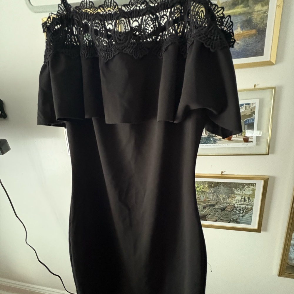 Black Mini Sheath Dress with Off the Shoulder Neckline for Cocktail